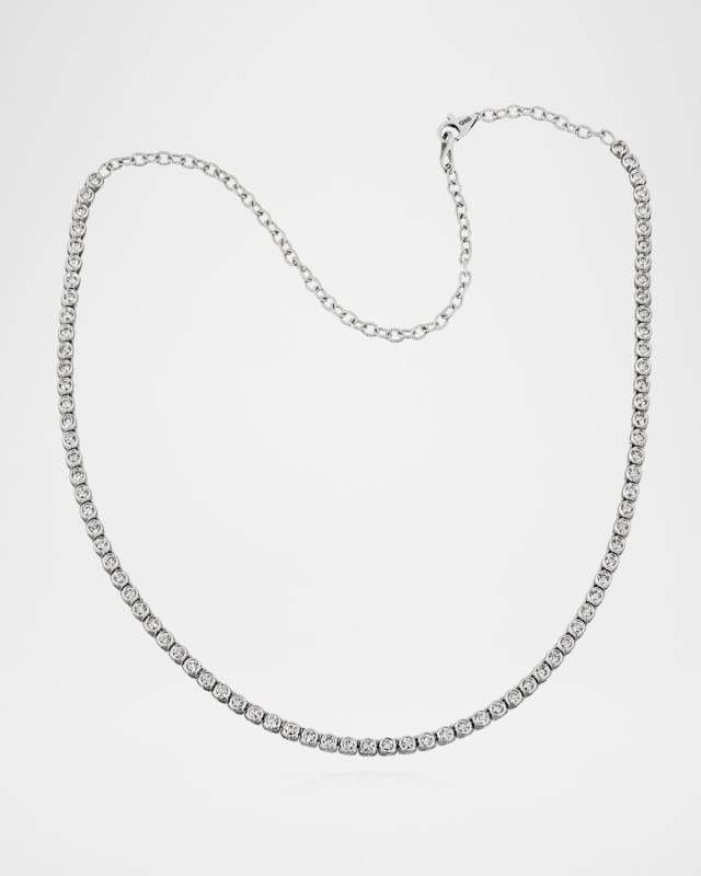 18K White Gold Half Way Around Diamond Chain Necklace, 11-16"L